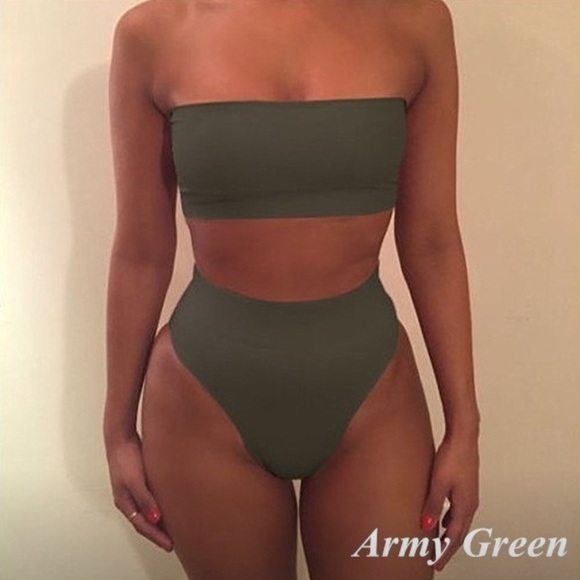 Other - Army green // Black strapless high waisted bikini